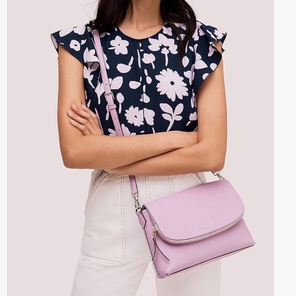NWT ♠️ KATE SPADE 💜 Polly Large Flap Crossbody Bag in Pebbled Leather Lavender - Picture 3 of 10